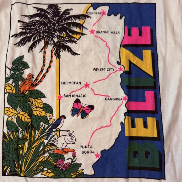 Vintage Belize Map Wildlife Graphic Tee White Single Stitch T Shirt Size L - Picture 2 of 6